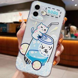 Clear Soda Blue Cat and Pink Bear - Iphone 13/13 Pro/13 Pro Max